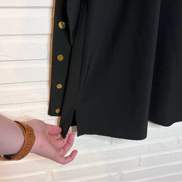 Chico’s Black Choker Neck Gold Faux Button Long Sleeve Blouse, Women’s Size 12 - Picture 4 of 12